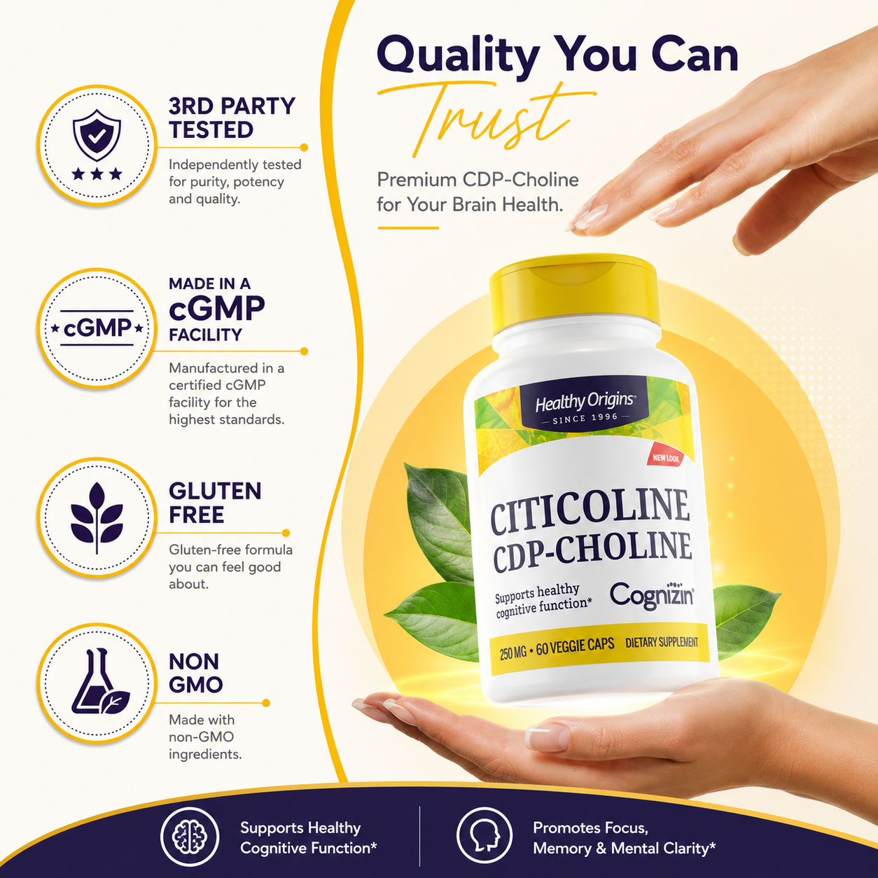 Healthy Origins Cognizin Citicoline 250mg - Branded CDP-Choline for Memory and Focus (60 Veggie Capsules) - product photo 3