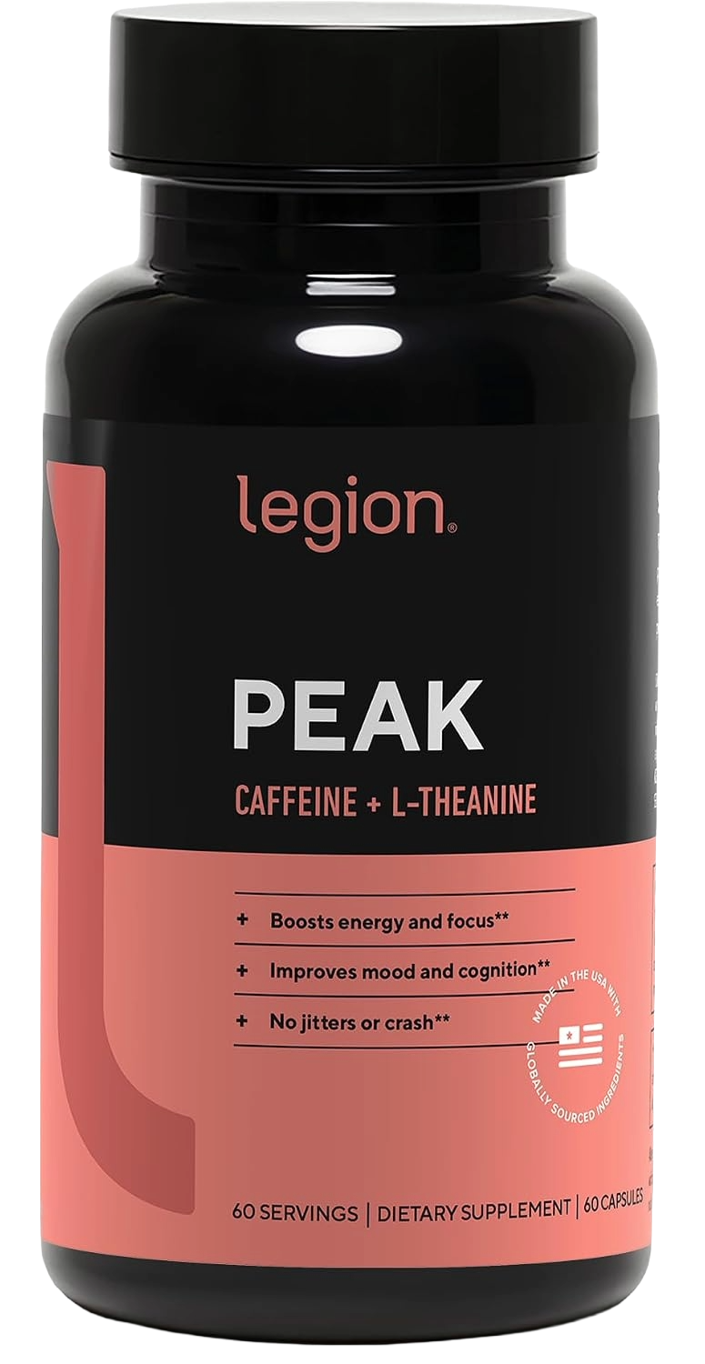 Legion Peak Caffeine + L-Theanine - Balanced 1:1 Nootropic for Clean, Steady Energy (60 Capsules) - main product photo