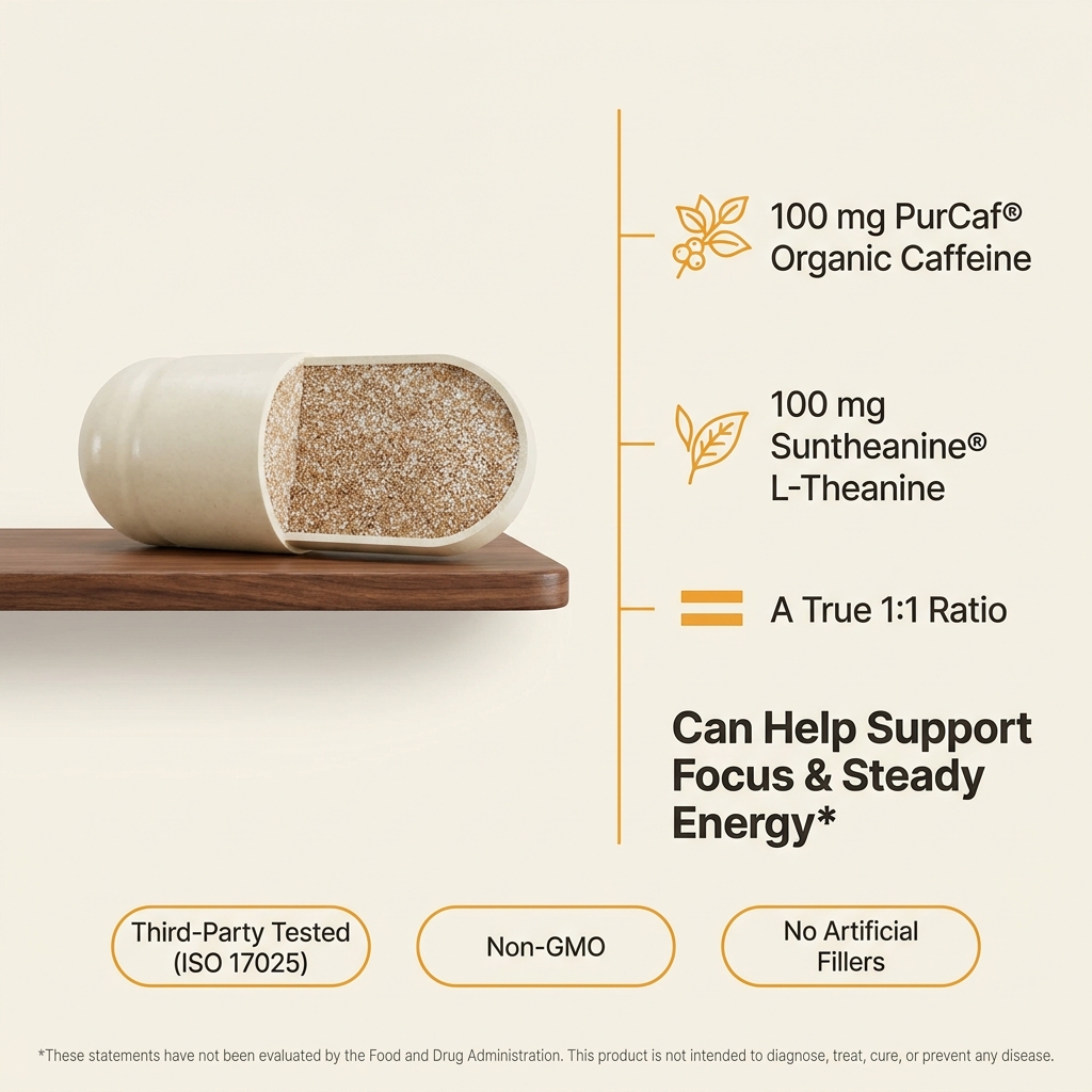Legion Peak Caffeine + L-Theanine - Balanced 1:1 Nootropic for Clean, Steady Energy (60 Capsules) - product photo 3