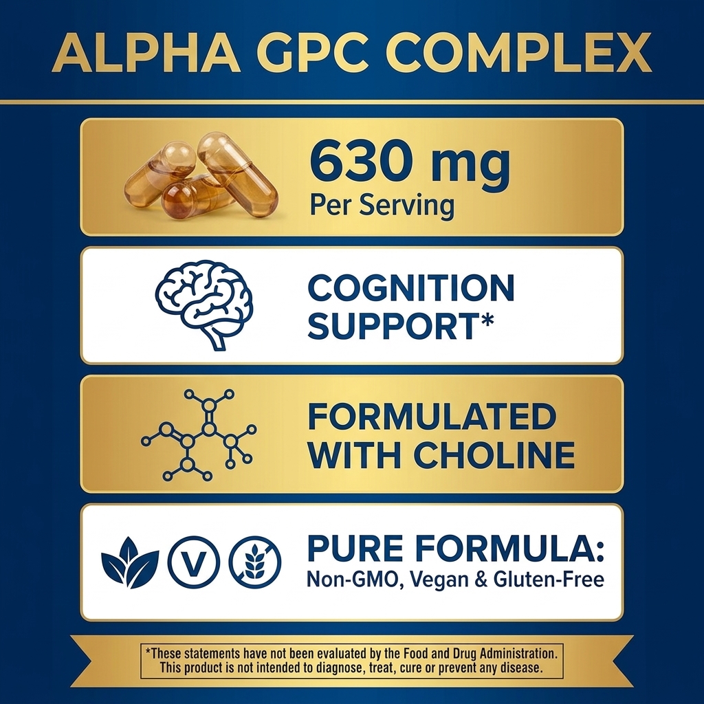 Sports Research Alpha GPC 630mg - Fast-Acting Choline for Occasional Focus and Performance (60 Liquid Capsules) - product photo 3