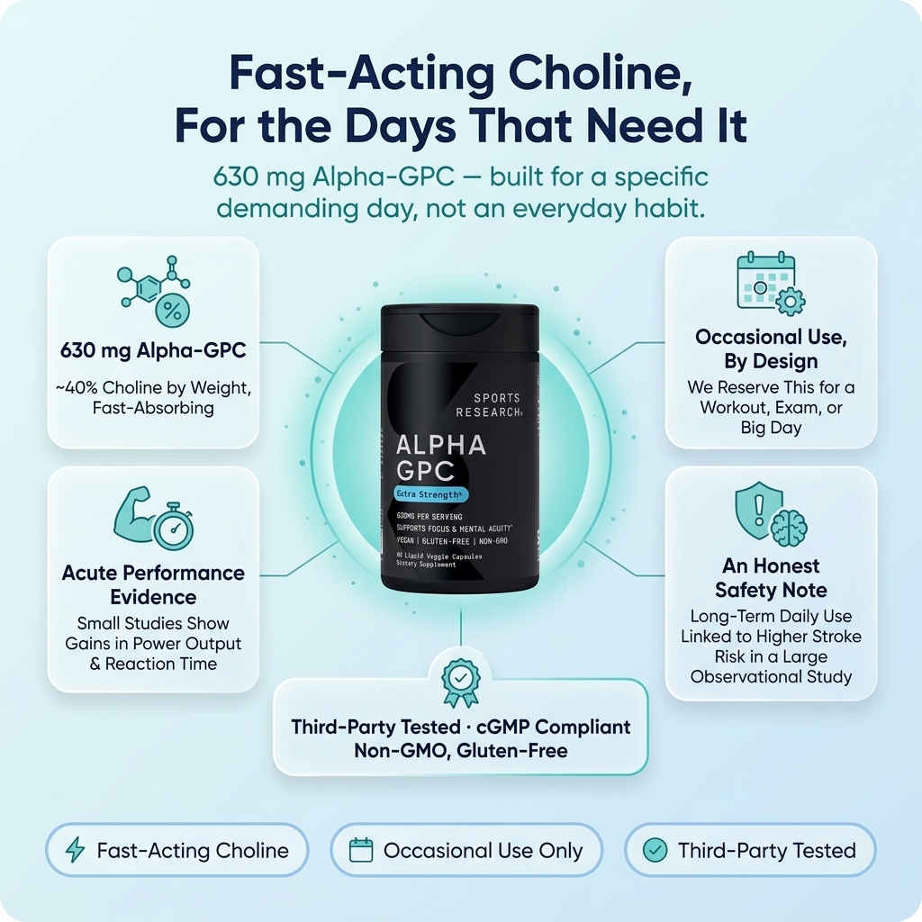 Sports Research Alpha GPC 630mg - Fast-Acting Choline for Occasional Focus and Performance (60 Liquid Capsules) - product photo 4