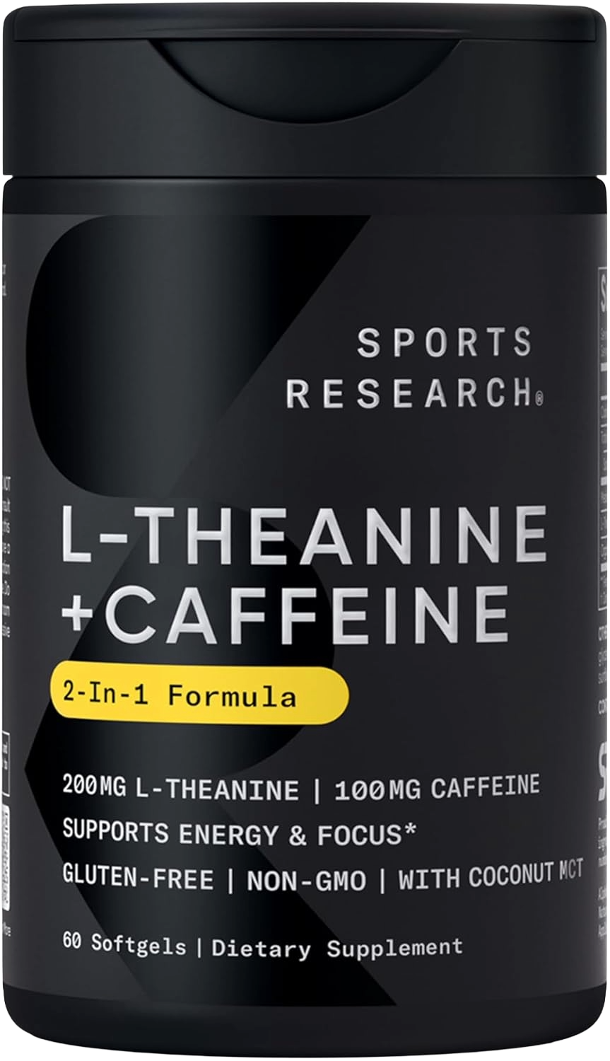 Sports Research L-Theanine + Caffeine - 2-in-1 Nootropic for Calm Focus (60 Softgels) - main product photo