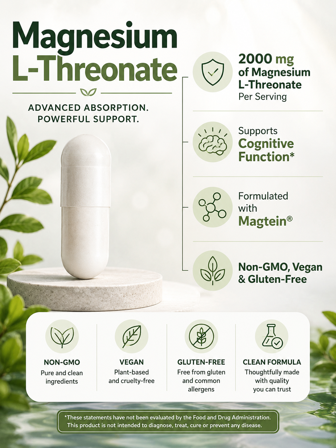 Sports Research Magnesium L-Threonate 2000mg with Magtein® - Brain-Focused Magnesium (180 Veggie Capsules) - product photo 3