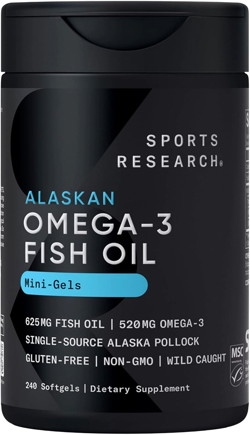 Sports Research Omega-3 Fish Oil Minis - High-Potency EPA & DHA in an Easy-to-Swallow Mini Softgel (240 Count) - main product photo