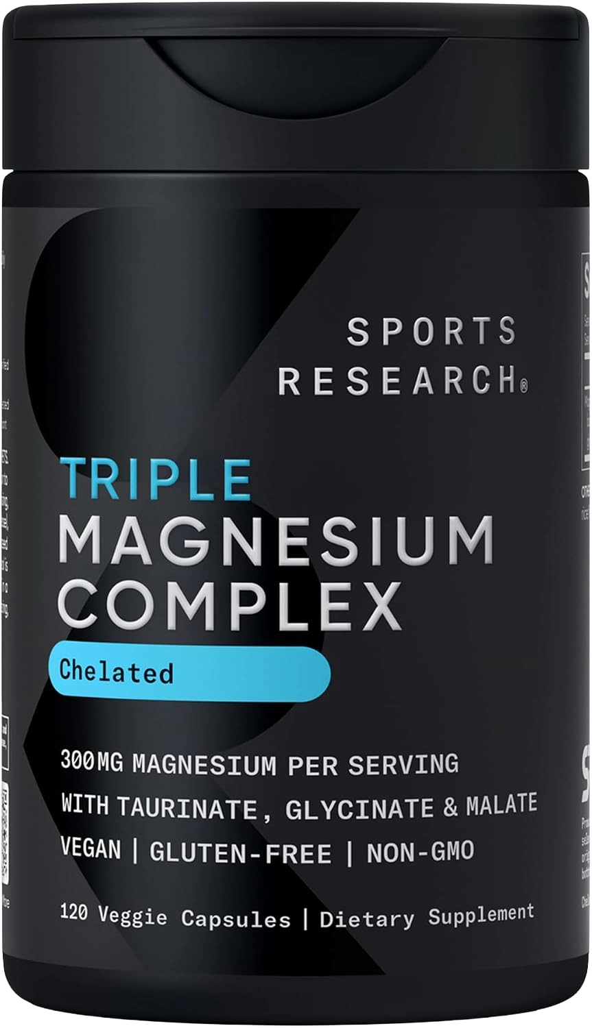 Sports Research Triple Magnesium Complex - Glycinate, Malate & Taurinate for Any-Time Magnesium Support (120 Veggie Capsules) - main product photo