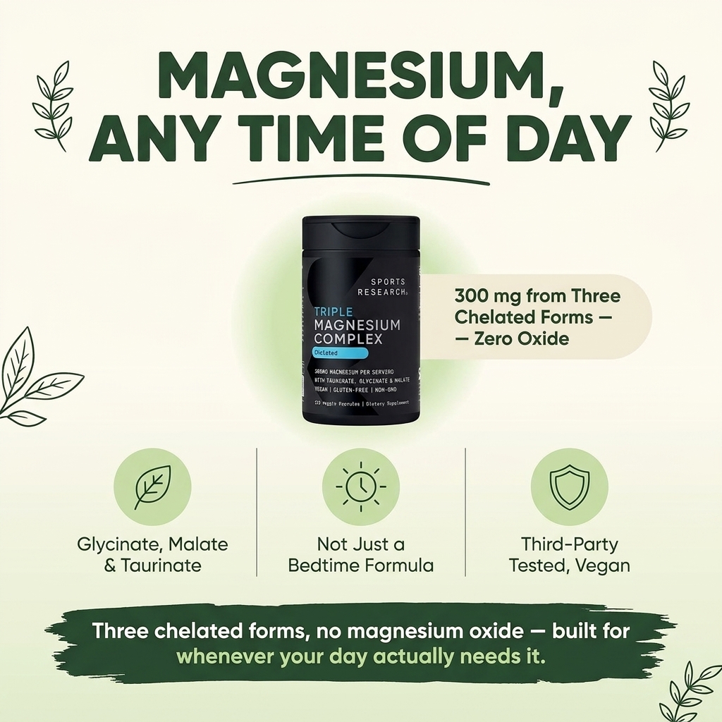 Sports Research Triple Magnesium Complex - Glycinate, Malate & Taurinate for Any-Time Magnesium Support (120 Veggie Capsules) - product photo 4